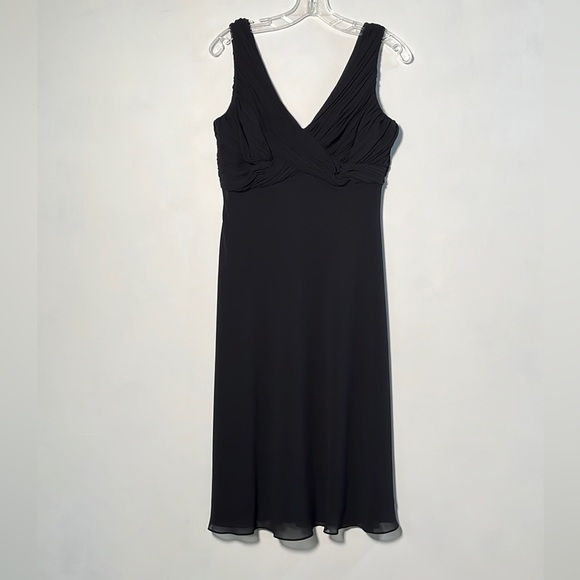 ADRIANNA PAPELL Vintage Sleeveless Gathered Bodice Flowy Swing Black Dress  10 - Picture 1 of 12